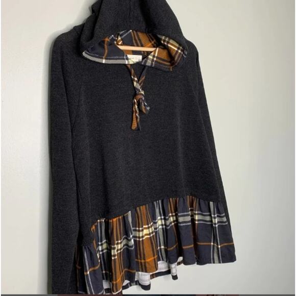 Perfect Peach 90s Grunge Style Hoodie w/ Flannel Peplum- NWOT - Picture 8 of 10